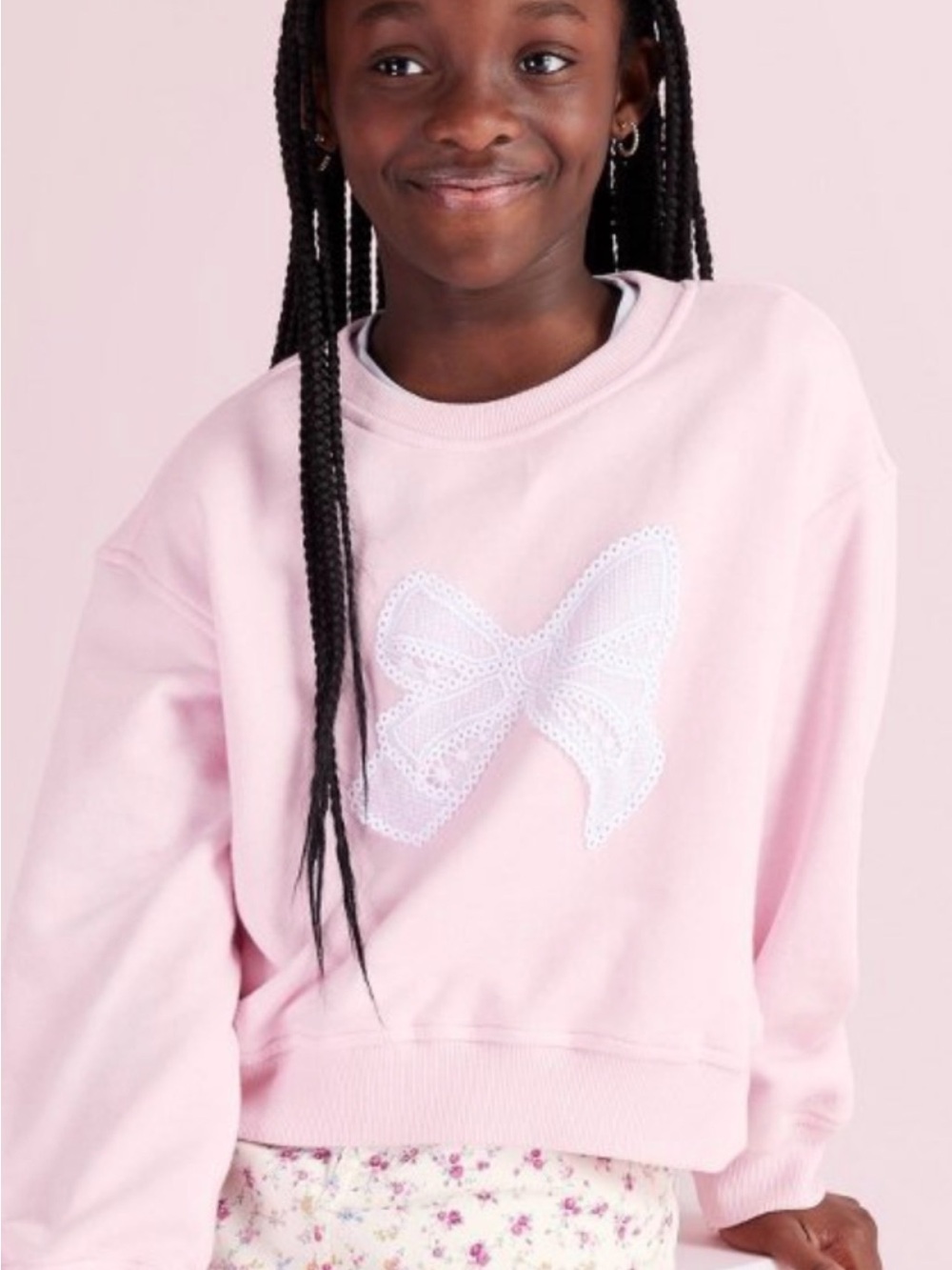 NWT SOLD OUT LoveShackFancy x Target Light Pink Sweatshirt with White Bow Detail